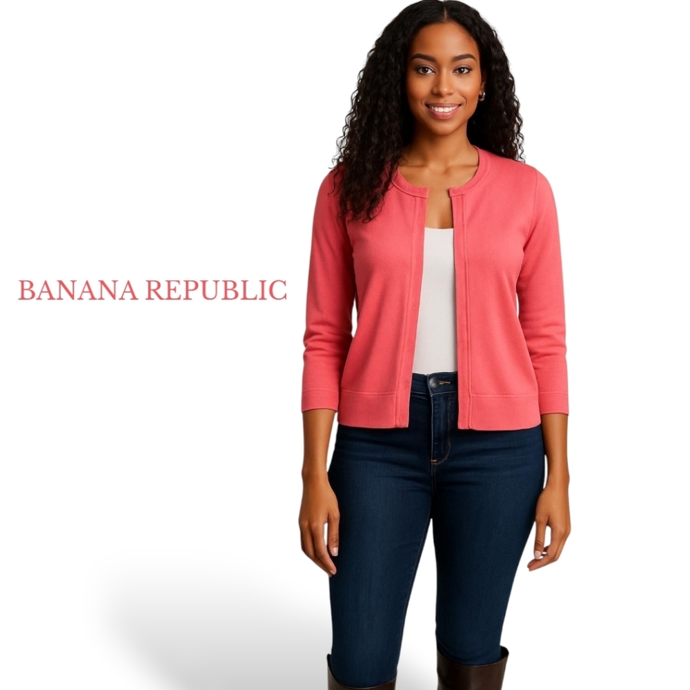 Banana Republic Hot Pink 3/4 Sleeve Cotton Cardigan